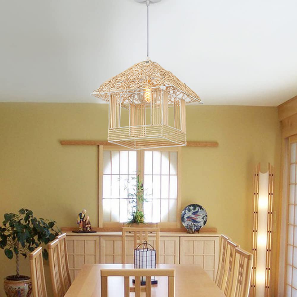 Lampy wiszące sufitowe, ręcznie pleciona rattanowa lampa wisząca, wiklinowa latarnia sypialnia żyrandol do salonu, kreatywność rattanowa klatka dla ptaków odcień lampa sufitowa do wyspy kuchennej 30 c
