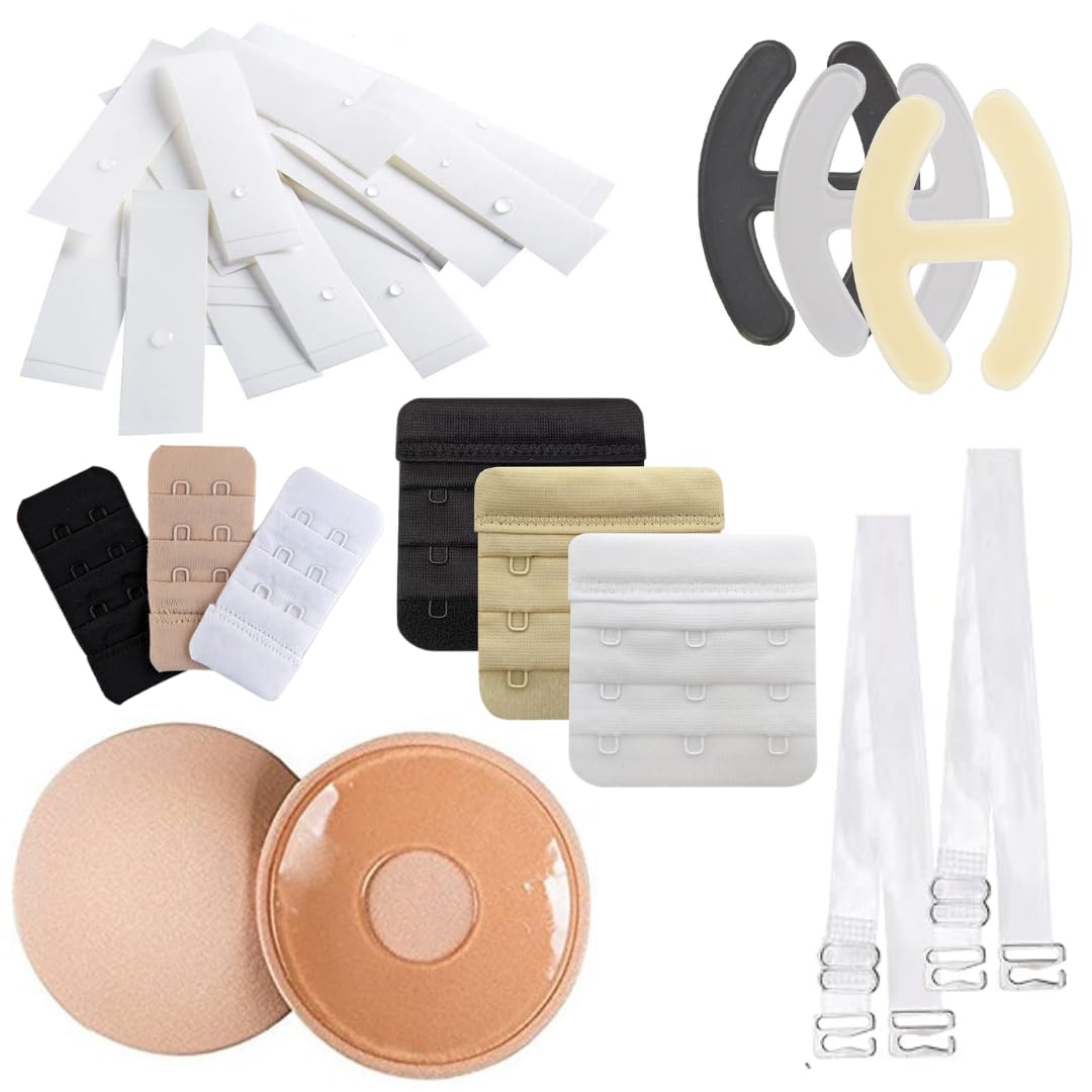 Lingerie Accessories Combo For Women Bra Strap Convertor, Nipple Cover, Transparent Straps, Bra Hook Extender, Fashion Tape for Clothes, Total 51 Pieces-image-32