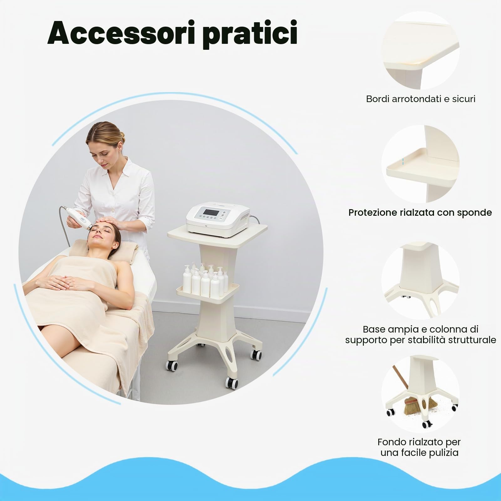 Carrello regolabile per salone di bellezza con vassoio, carrello cosmetico con ruote per ufficio e salone, carrello multiuso per parrucchieri