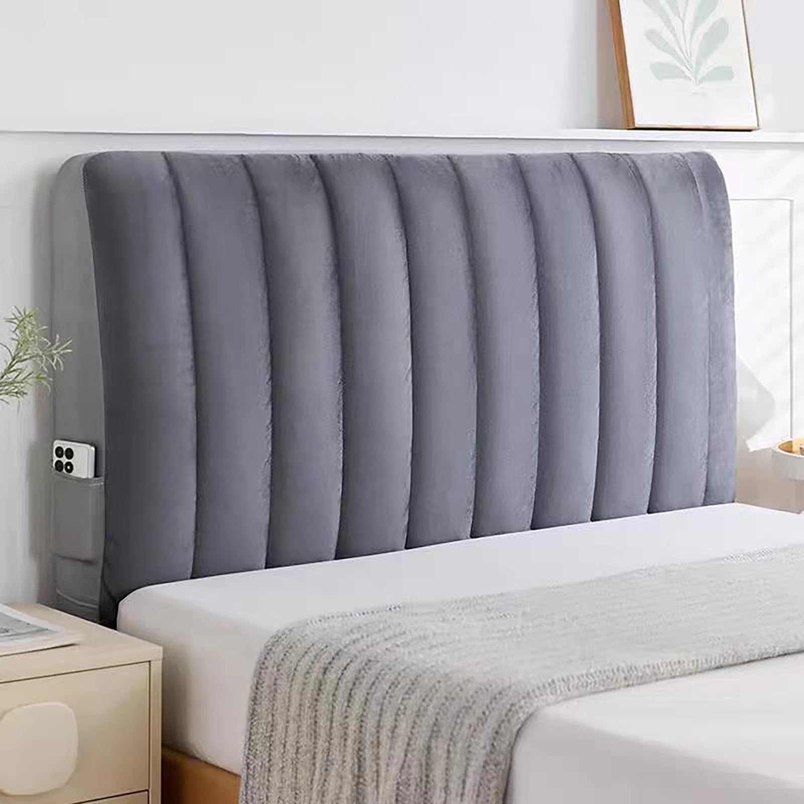 TLMQYXZE Headboard Slipcover，Bed Headboard Cover Protector Padded Velvet Dustproof Stretch Solid Color Quilted Bed Head Covers， For Twin Queen Full California King Size Beds(Dark grey,120x70cm)