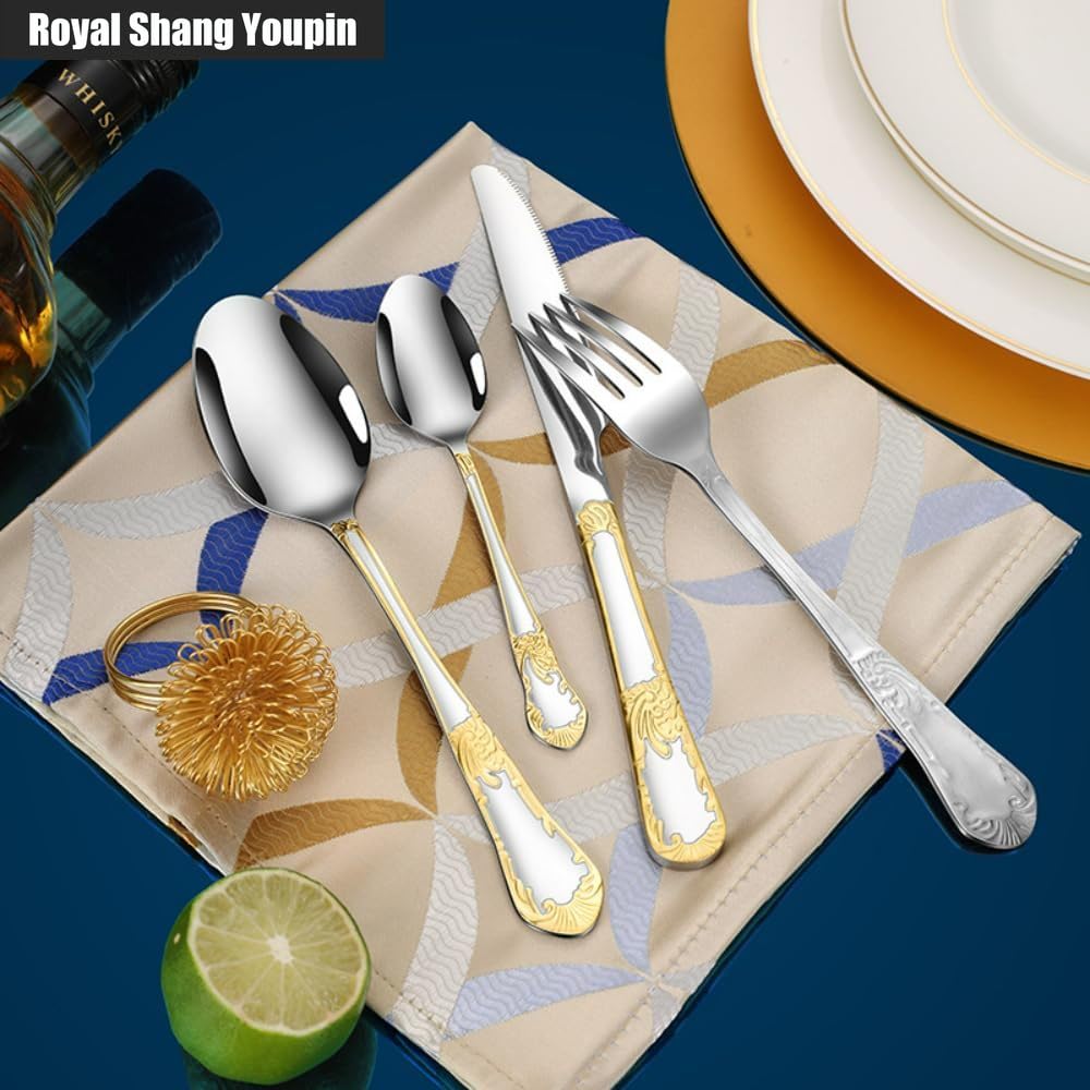 Modello Girasole Maniglia Cucina Posate in Acciaio Inossidabile Stoviglie Posate Set Di Posate Coltello Da Bistecca Forchetta Cucchiaio Cucchiaino (16 pezzi)