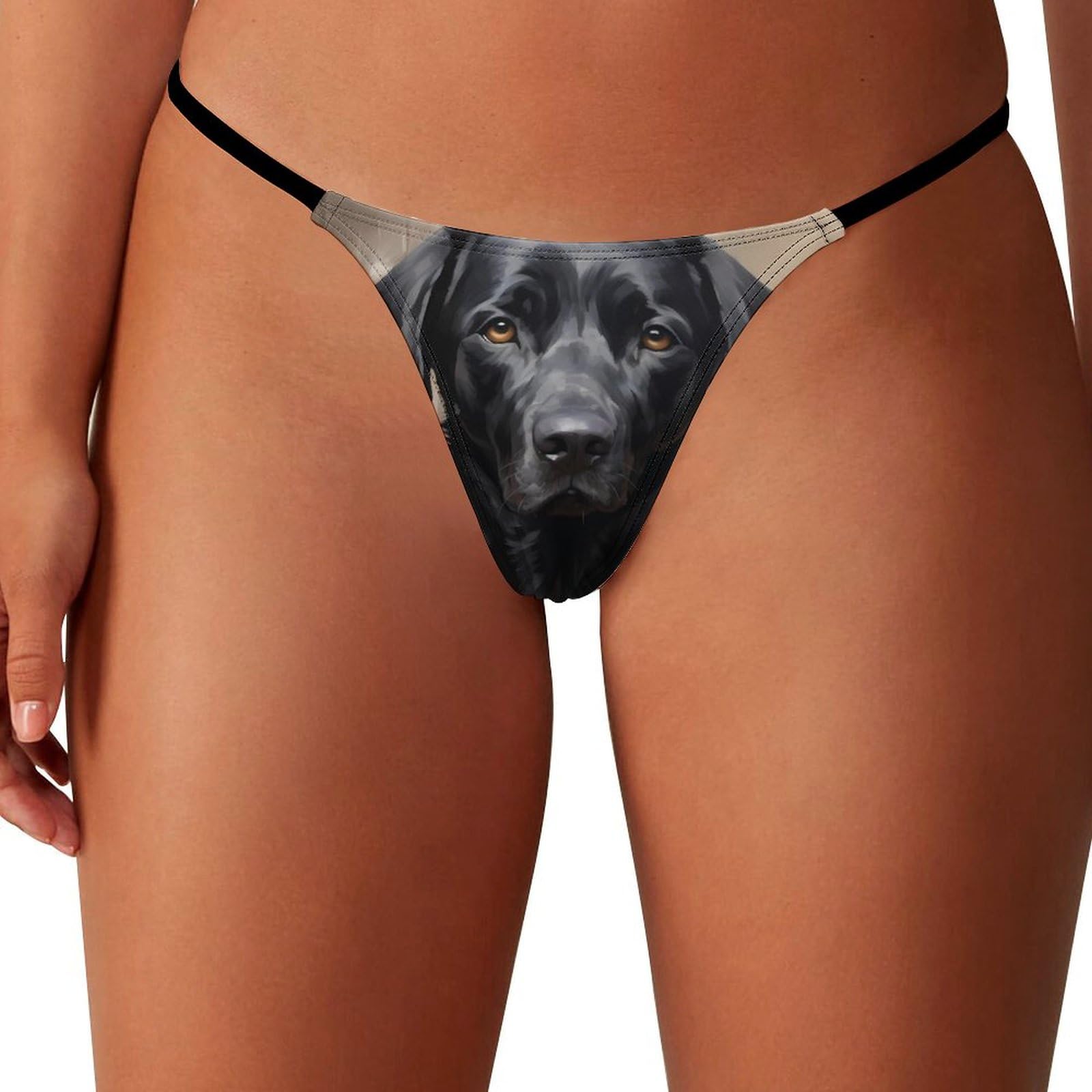 Iubbki Women's Style-1 Black Labrador Thongs For No Show T Back Panties Sexy Low Rise G-String Underwear
