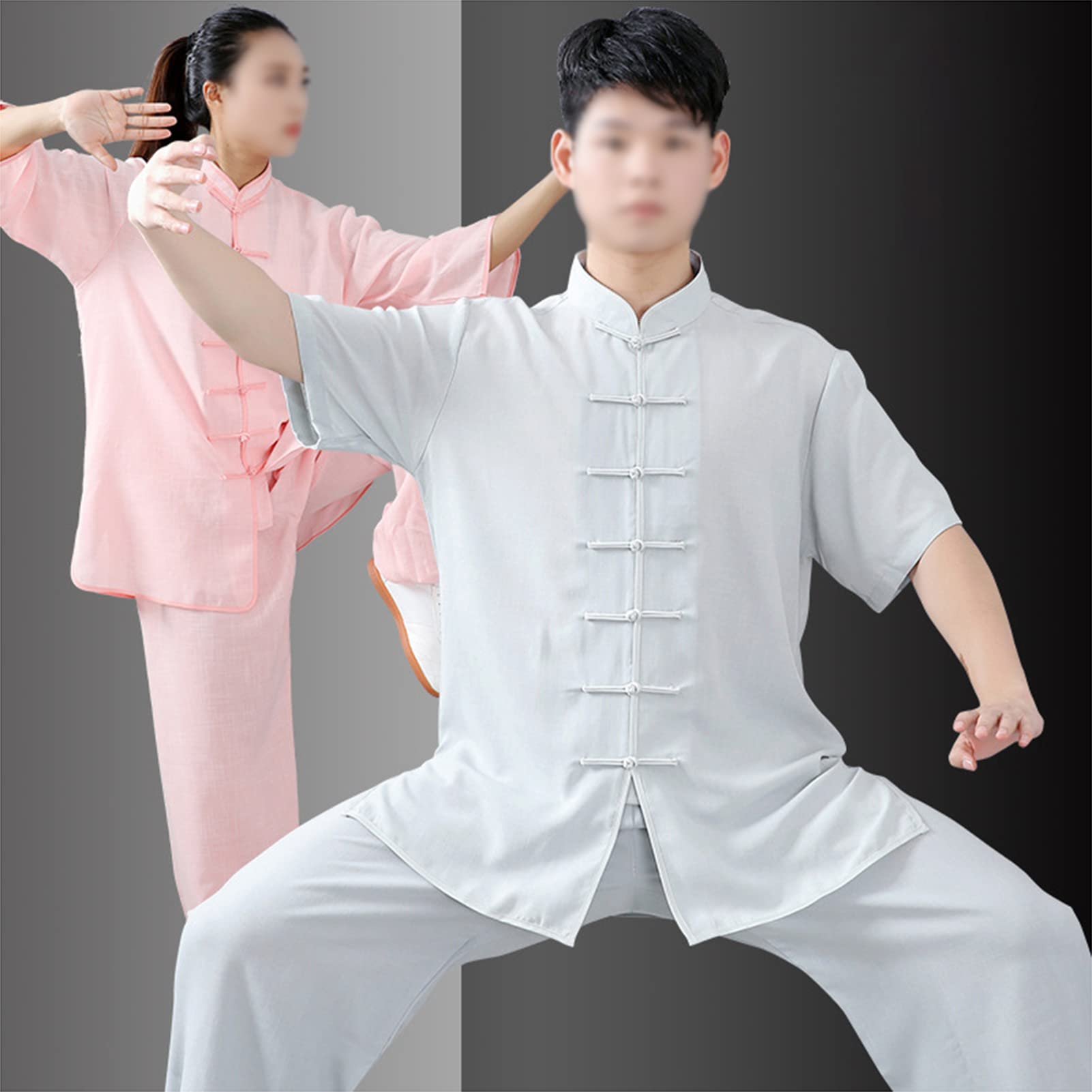 Uniforme De Tai Chi para Hombres Y Mujeres Verano Respirable Algodón Y Lino Manga Corta Ropa De Entrenamiento De Kung Fu De Artes Marciales Unisexo Ropa De Casa