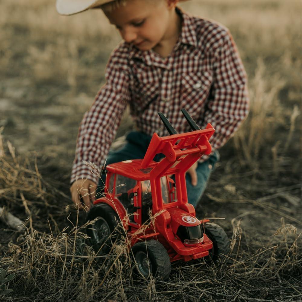 Big Country Toys Red Tractor & Implements, 1:20 Scale, Toy Tractor with Hay Bale and Bucket Attachment, Working Doors, Red, Ages 3 and Up…