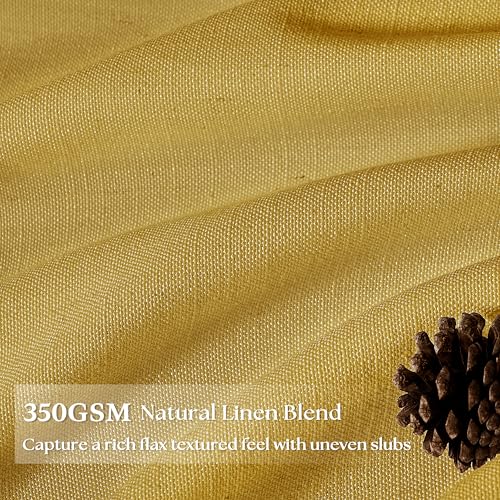 Image of Mustard Yellow Pinch Pleated Semi Sheer Linen Curtains 90 Inch for Bedroom | Living Room, Drapes, Light Filtering Privacy, Flax Textured, Hook Rings Memory Shape, Modern Boho, Golden Ochre, 90 inch Long