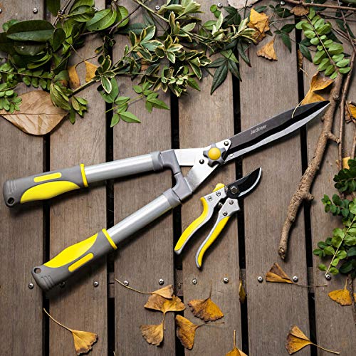 Jardineer 2Pcs Professional Hedge Clippers, 23.6'' Heavy Duty Hedge Shears & 8.3'' Cut Easy Hand Pruners, Manual Bush Trimmers with Sharp Blades Ergonomic Handle - Thumbnail 3
