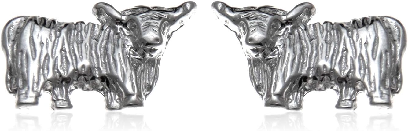 Alexander Castle 925 Sterling Silver Scottish Highland Cow Earrings - 12mm x 7mm Stud Earrings with Jewelry Gift Box - Scottish Gifts for Women