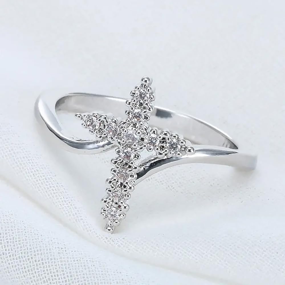 Trendy Cross Finger Ring for Women Brilliant Cubic Zirconia Jewelry for Daily Party