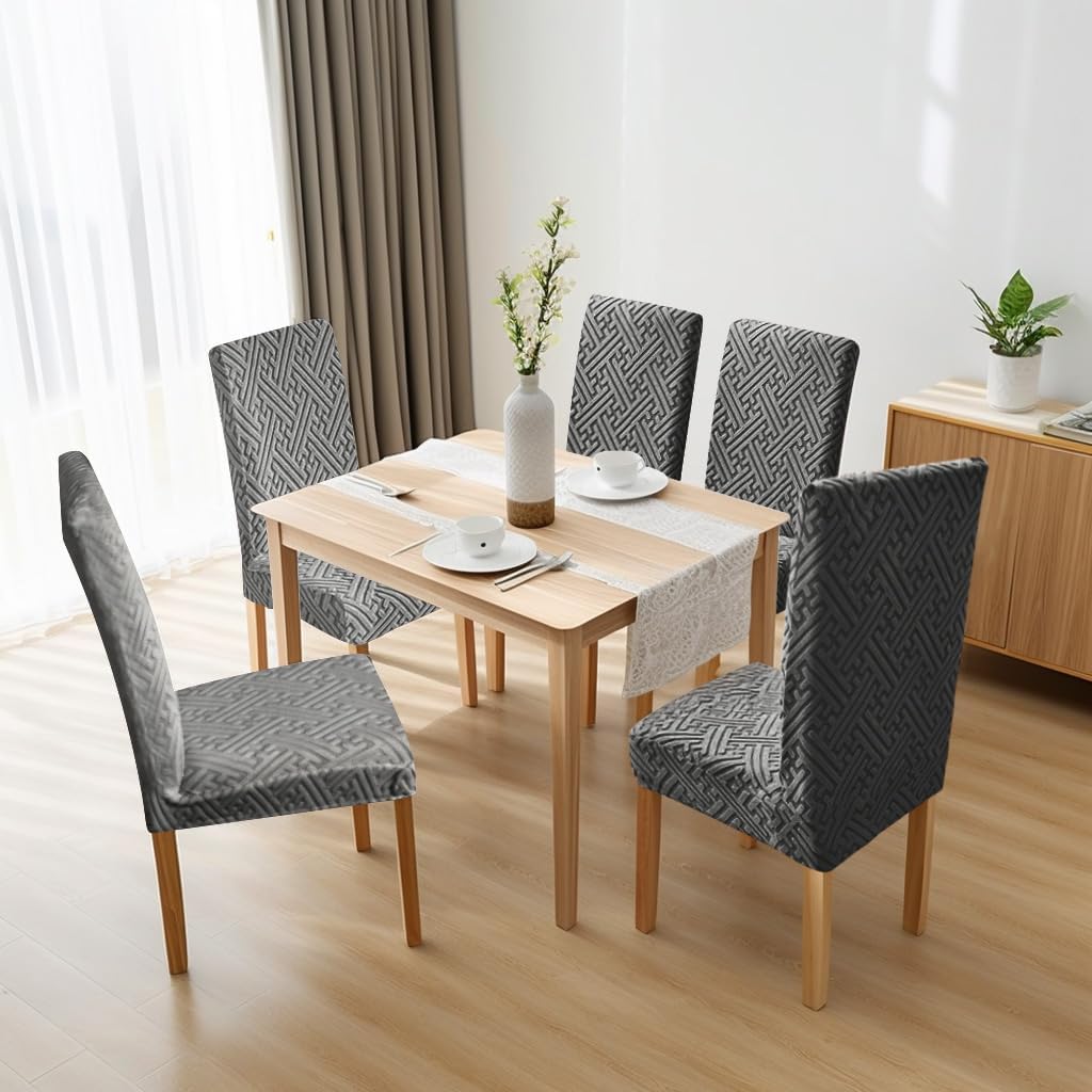 Chair Covers, Stretch Jacquard Dining Room Chair Covers Set of 6, Cat Scratch Resistant Washable Chair Covers for Dining Chairs, Removable Chair Protectors for Dining Room, Kitchen, Hotel, Ceremony