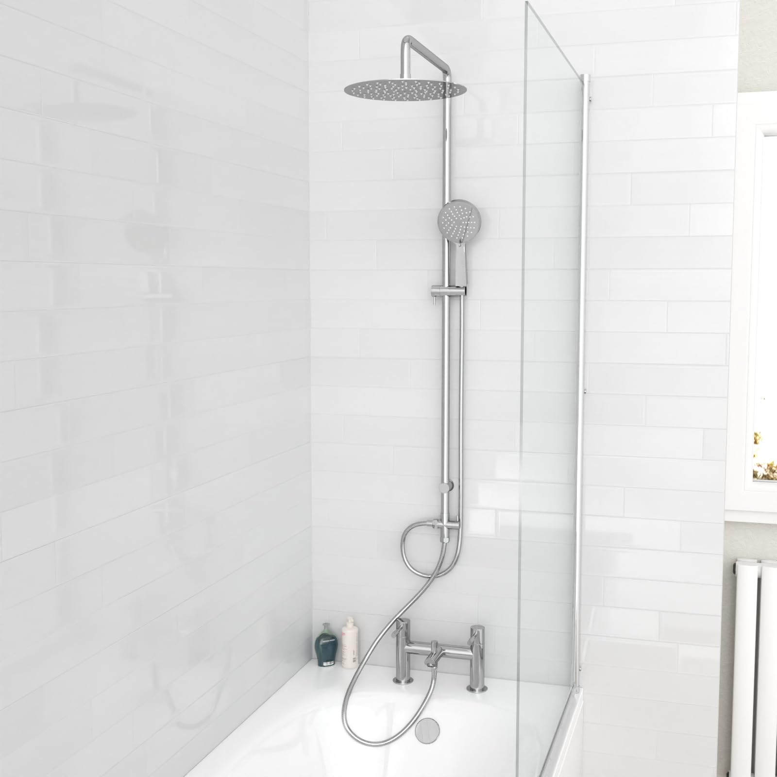 Nes Home Round Shower Mixer with Bath Filler Tap, Handset & Riser Rail Kit