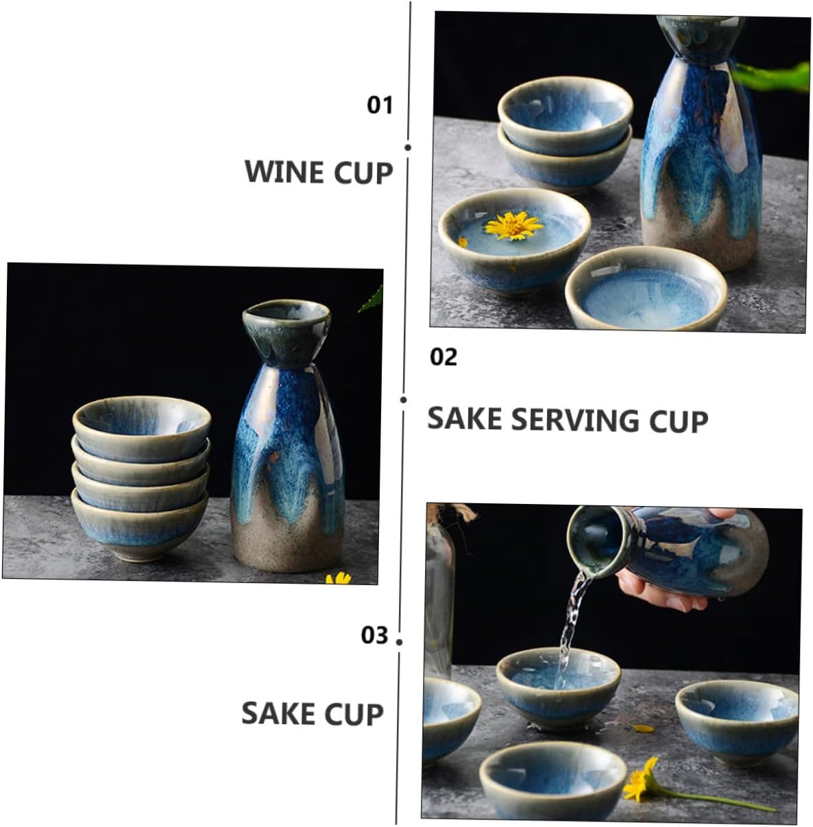 Japanese Style Ceramic Sake Serving Cup Set for Spirits and Water