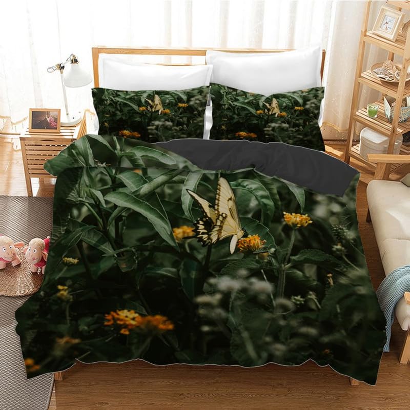 Housse de couette papillon vert foncé 90x190 cm avec sa taie 65x65 en microfibre pour lit enfant
