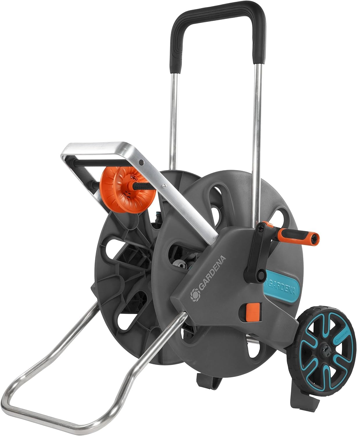Tuyau d'Arrosage Comfort Highflex de Gardena 19 Mm (3/4"), 50 M & Dévidoir Aquaroll L Easy de Gardena : Dévidoir sur Roues d'Une Capacité de 100 M, Particulièrement Stable, avec Guidage Confortable
