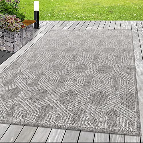 SIMPEX Indoor Outdoor Teppich BONA Balkon Teppich Wasserfest Flechtmuster, Farbe:Grau, Grösse:120x170 cm Cover