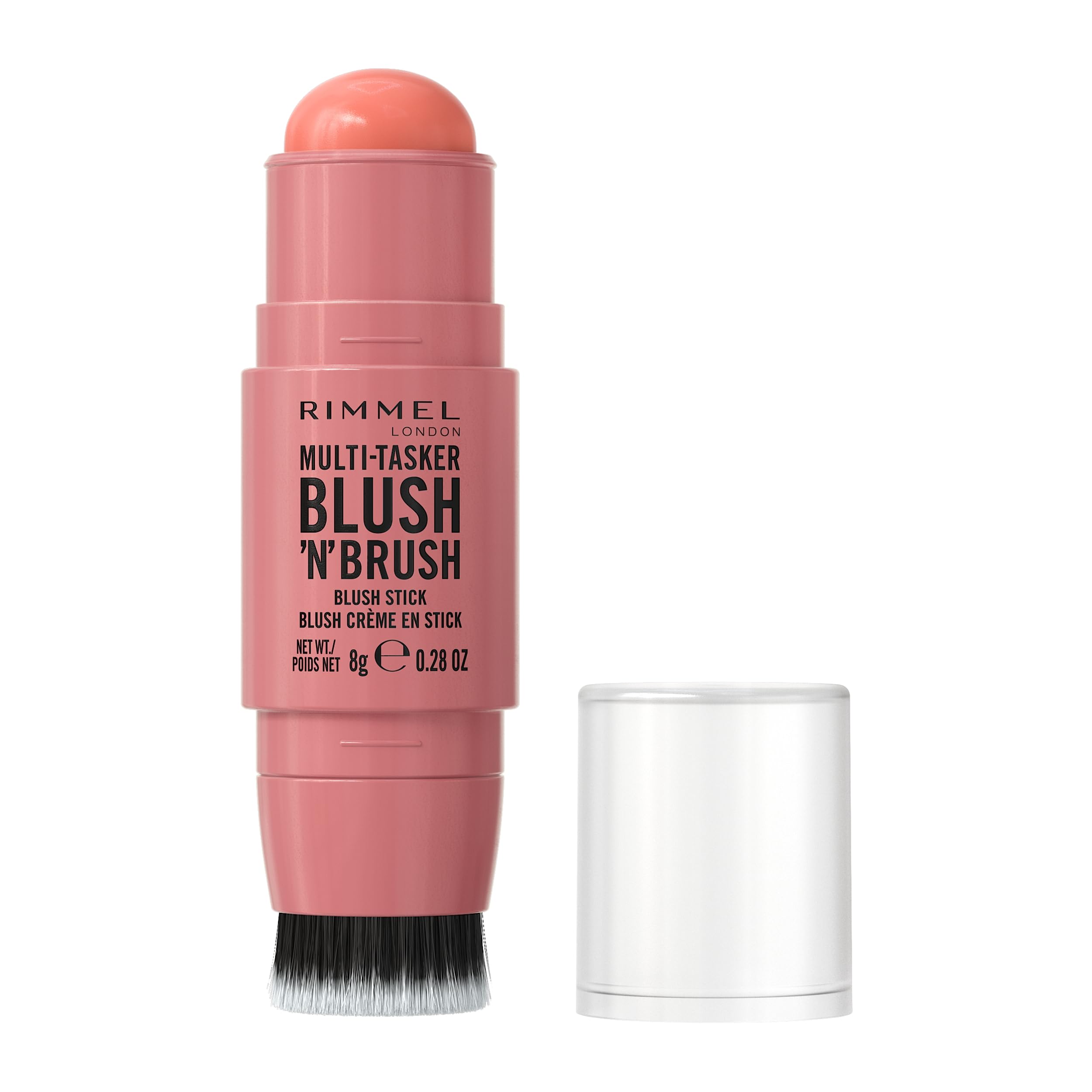Rimmel Multi Tasker Blush'N'Brush, Dual-Ended Blush Stick with Built-in Brush, Cream-to-Powder Formula for a Smooth, Weightless Finish, Cotton Candy, 8g