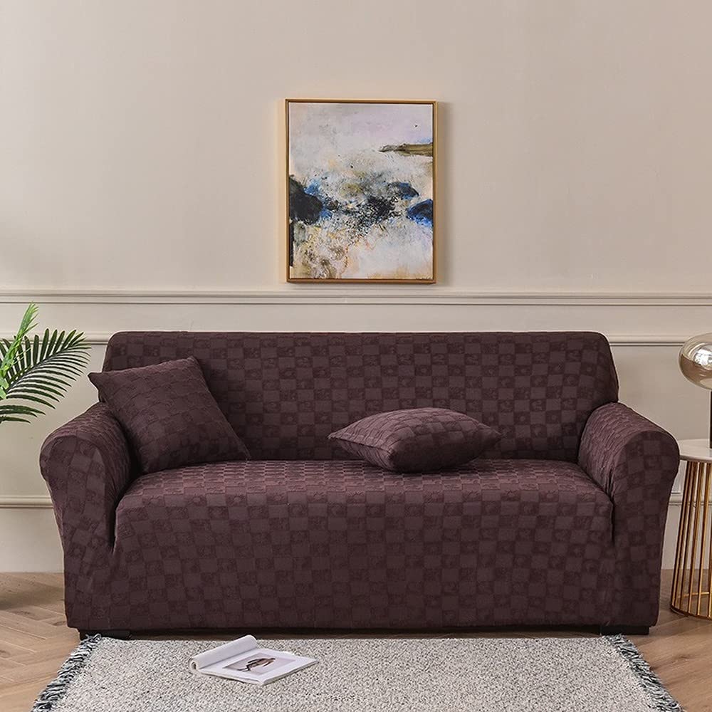 Housse canape extensible jacquard marron 2 places pour salon