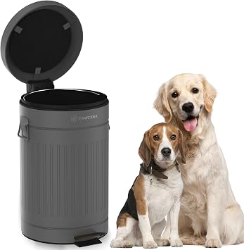 PAWZIDEA Dog Poop Trash Can Outside Odor Control, 12L / 2.64 UK Gallons Large Pet Poop Can with Lid, Waterproof Pet Waste Trash Can, Dog Waste Station Step Garbage Can Bin Container Backyard, Grey