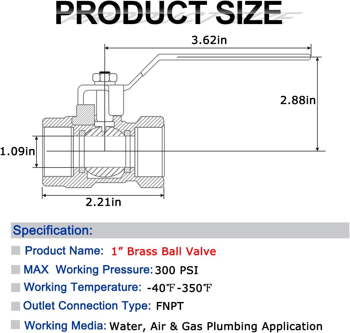 2 Pack 1" Full Port Ball Valve Brass， 1 Inch NPT Brass Valve，1" Female x 1" Female Thread Heavy Duty Brass Shut Off Valve Water, Oil and Gas
