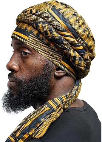 Turban Head Wraps for Men, Skull Cap, Halo Turban, Pre-Tied Tassels Men, Satin Lined Hat with Fringe Twisted Tail