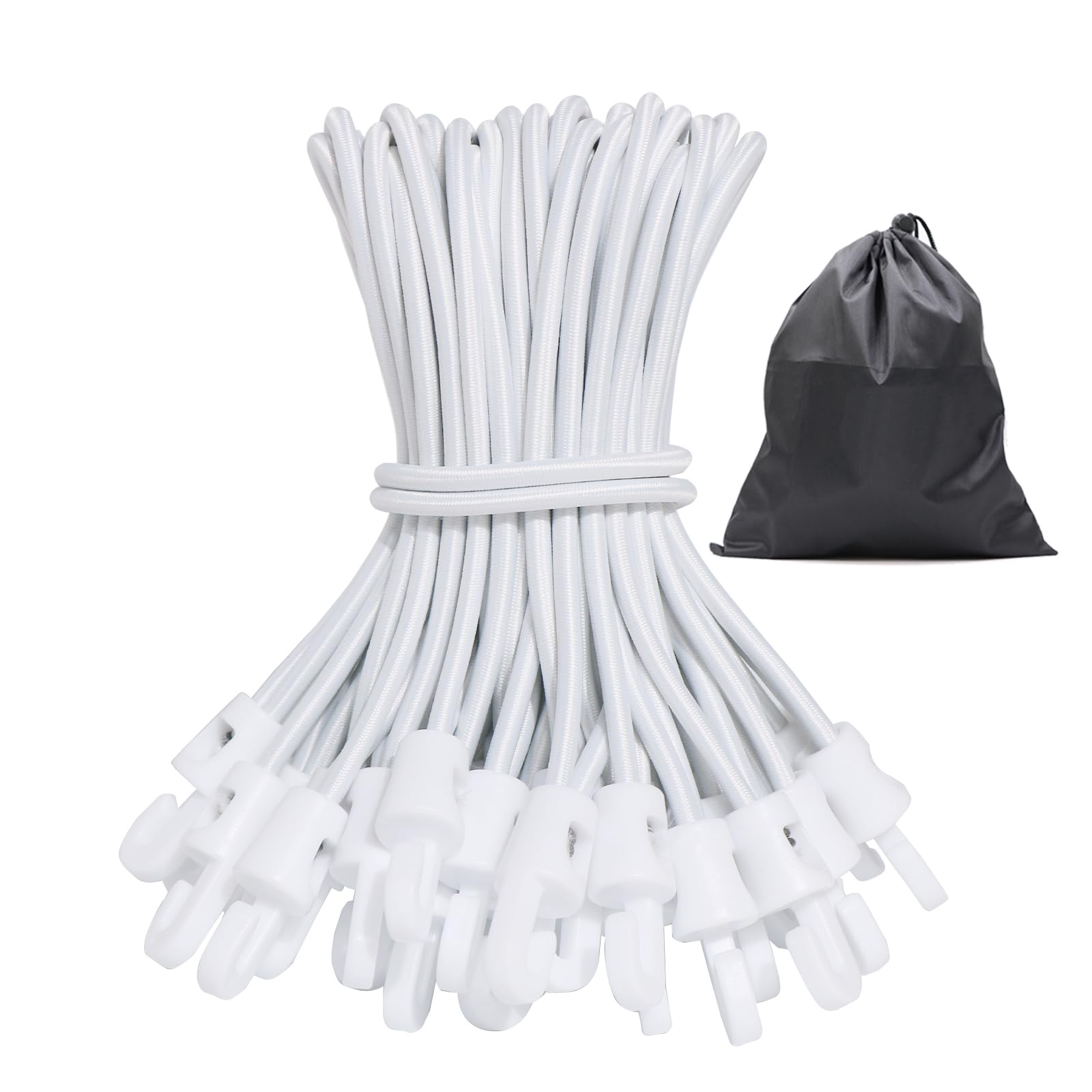 JunGG Bungee Cords with Hooks 50 Pcs 6 Inch Elastic Bungee Ropes with Hooks - Short Tarpaulin Hooks - Small Bungee Rope