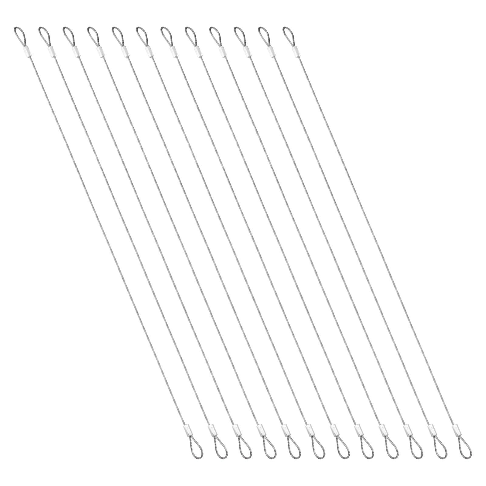 PATIKIL 12 Pcs 15.7" Safety Cables, 3/64" (1.5mm) Core Diameter Stainless Steel Braided Wire Rope Outdoor Anti-Theft Security Cable with Double Loops for Luggage Stage Lighting Yard Silver