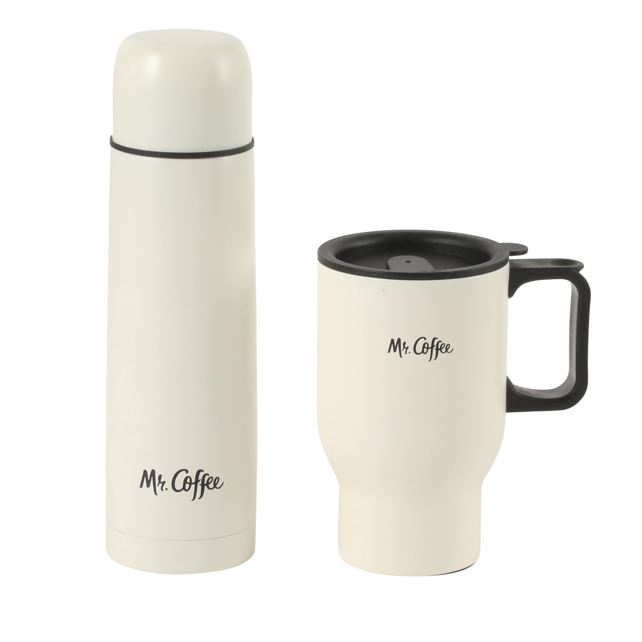 Amazon.com: Mr. Coffee 4-Piece Insulated Drinkware Set  Stainless Steel  Thermos, Travel Mug with Handle, Cup & Lid for Hot & Cold Drinks - Linen  White: Home & Kitchen