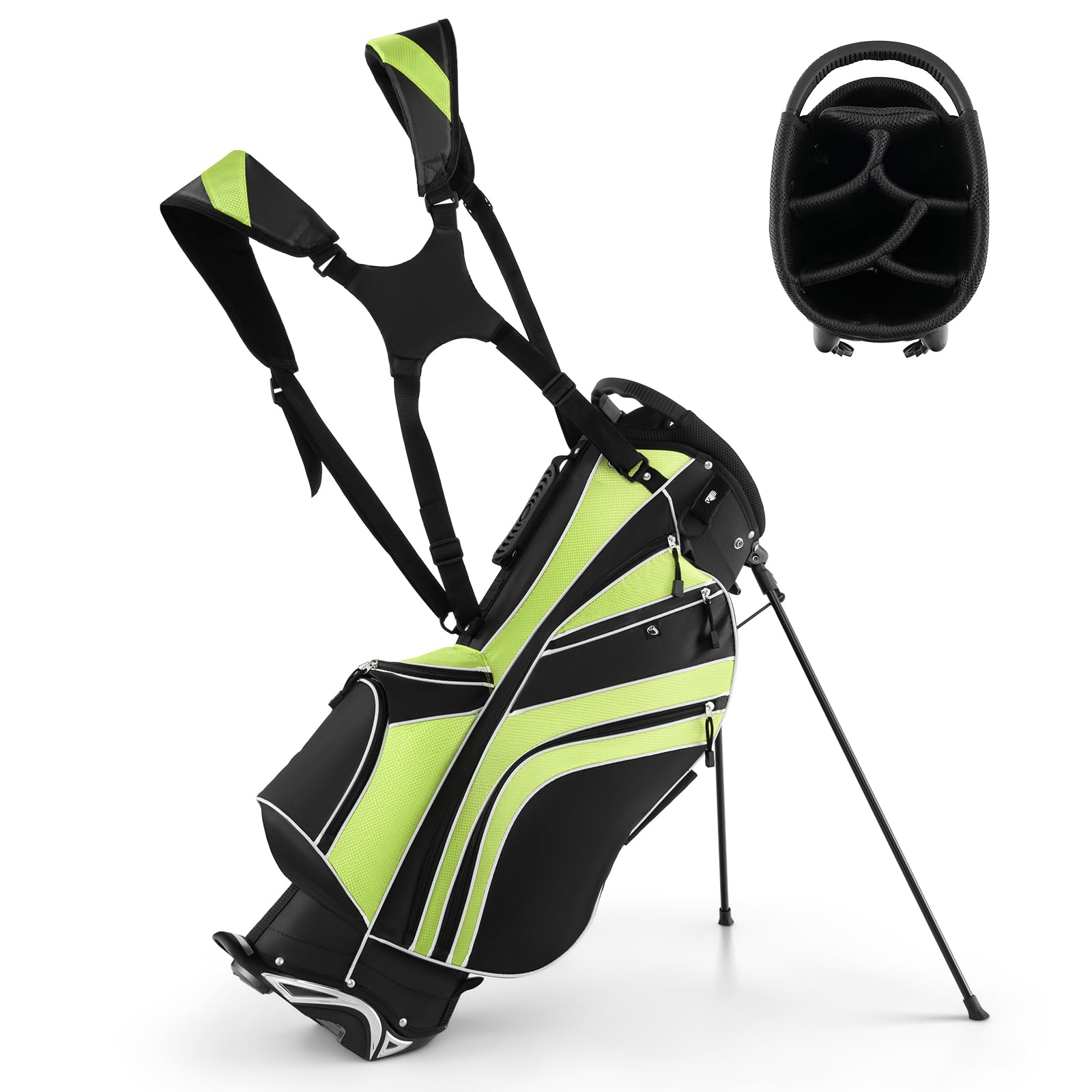 Goplus Golf Stand Bag, Lightweight Golf Club Bag with 6 Way Top Dividers, 8 Pockets, Cooler Bag, Rain Hood, Dual Shoulder Strap, Umbrella Holder,