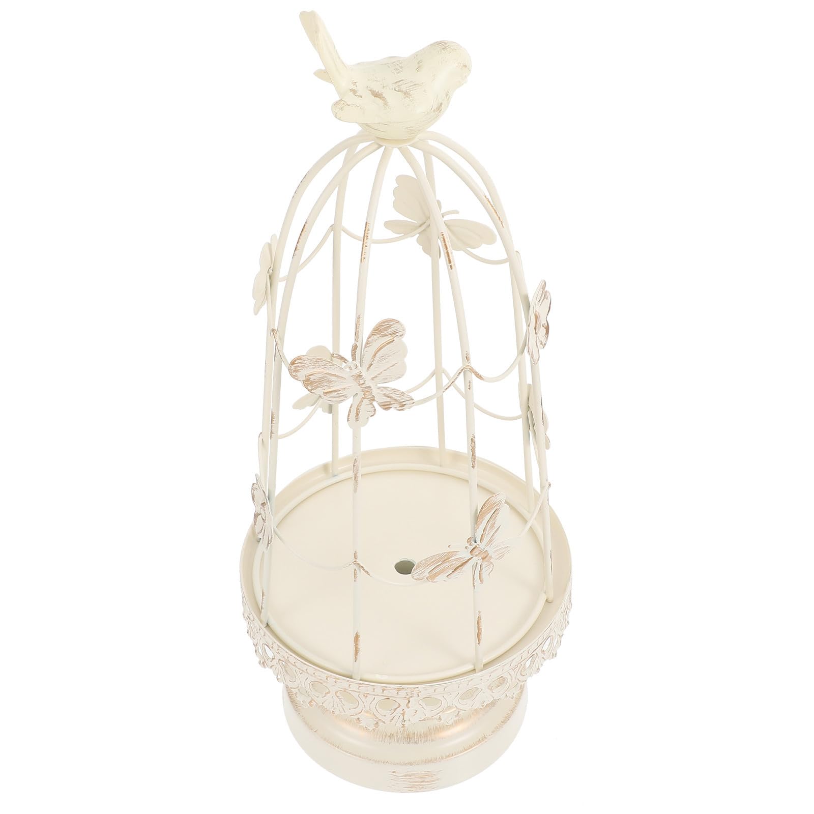 Bougeoir en fer artistique blanc de cage à oiseaux au design délicat et chic