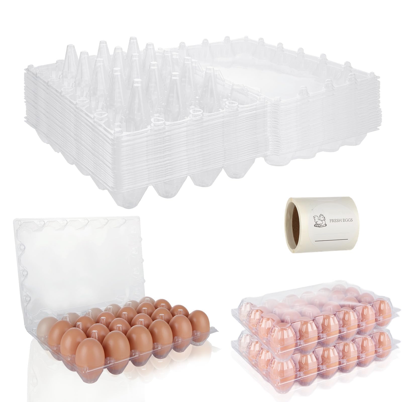 Photo 1 of Oungy 36 PCS Plastic Egg Cartons Cheap Bulk 24 Count Clear Blank Egg Cartons with Free Labels Holds up to 24 Eggs Securely Reusable Egg Carton for Family Pasture Chicken Farm Market Display, 4x6 Grids