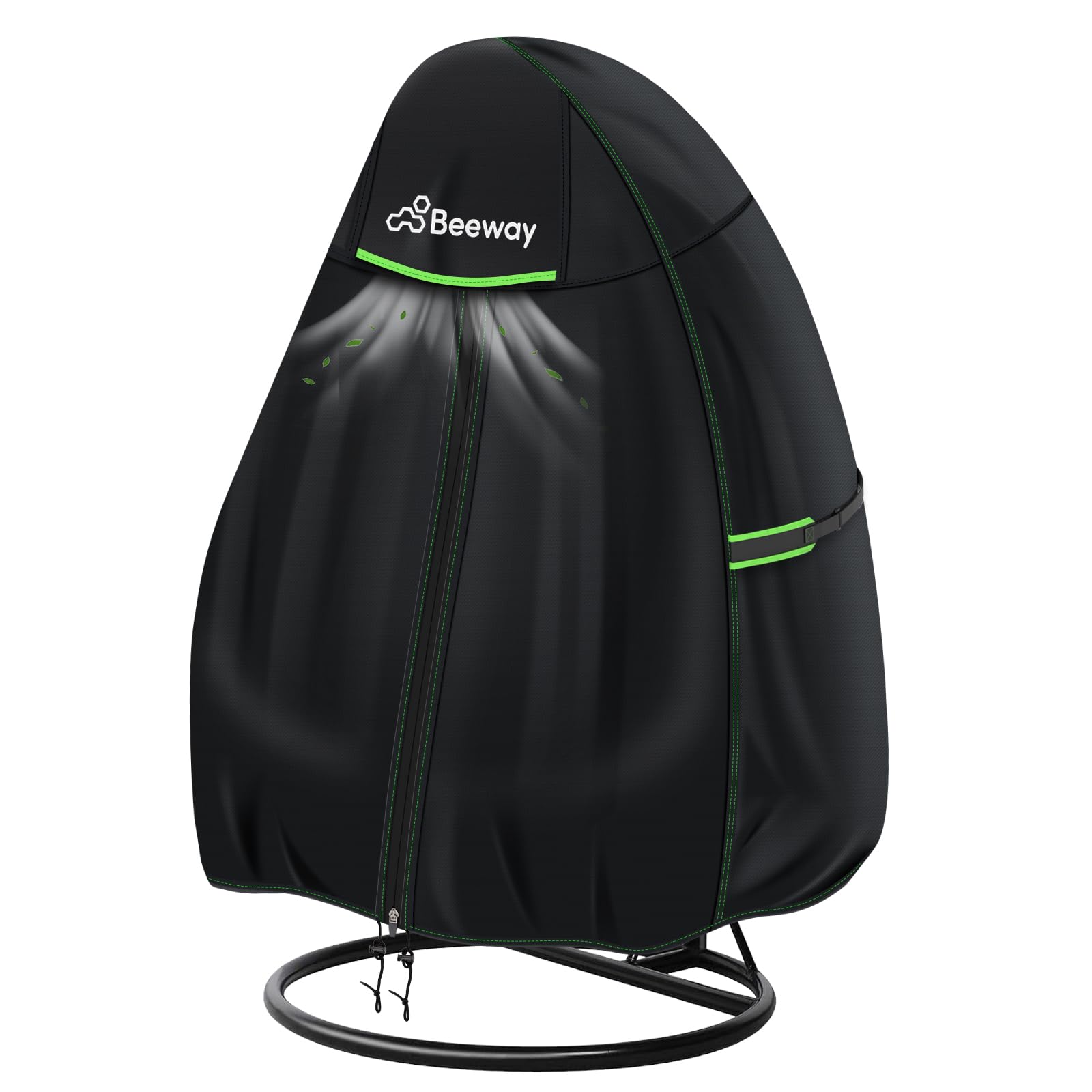 Beeway Black Egg Chair Cover Waterproof With Air Vent, Outdoor Patio Rattan Hanging Cocoon Swing Chair Cover - 420D Oxford Fabric, Anti-Uv Windproof - Single Seater Ø115 X 190Cm V2.0