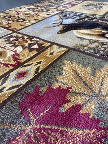 Cabin Style Distressed Antiquated Area Rug Black Bear Elk Deer Wildlife Animal Country Hunting Southwest Wilderness Design 760 (7 Feet 7 Inch X 10 Feet 6 Inch) #TOP5