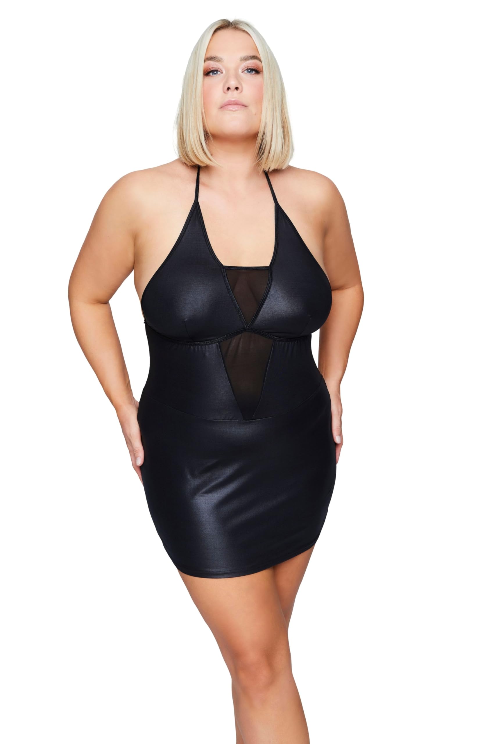 Ulla Popken Damen große Größen Übergrößen Plus Size Negligé + String, 2-TLG Set., Mesh-Einsatz, Wetlook 816195