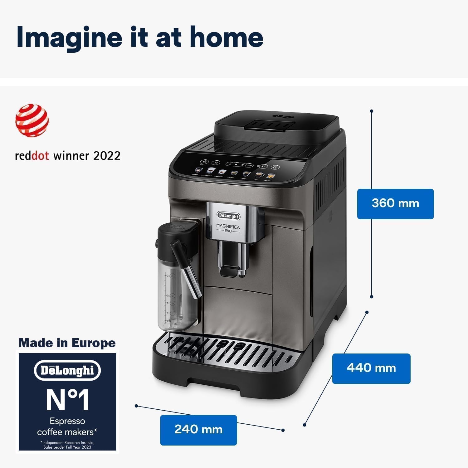De'Longhi Magnifica Evo ECAM290.83.TB, Máquina de Café en Grano Totalmente Automática con Espumador de Leche, Tamaño Compacto, 7 Recetas, Pantalla Táctil a Color, Titanio/Negro
