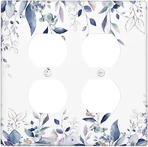 Decorative Outlet Covers Rustic Ink Blue Eucalyptus Leaves Sage leaf 2 Gang Outlet Cover Wall Plate Double Duplex Light Switch Cover Plate Switch Plate Covers for Bedroom Home Decor