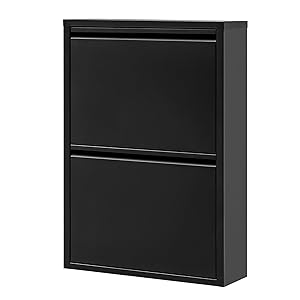 Zapatero Estrecho de Metal, con Solapas magnéticas, montado en la Pared, Color Negro, 2 Solapas