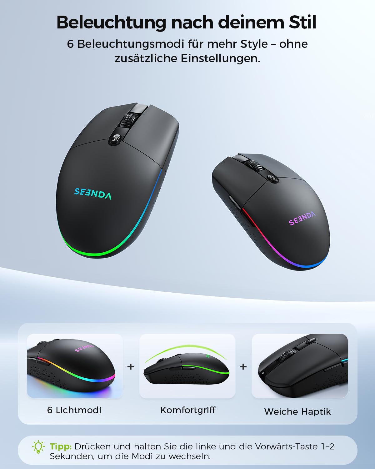seenda Tastatur Maus Set kabellos, QWERTZ, Bluetooth & 2,4 GHz, 3 Geräte