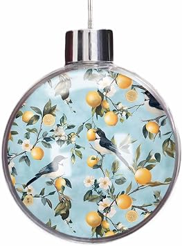 Christmas Ball Ornaments, Lemon Bird Christmas Balls Clear Plastic Fillable, Blue Watwecolor Spring Summer Flowers Leaf Hanging Ornament Xmas Tree Balls for Home Party Decorations 3.5Inch