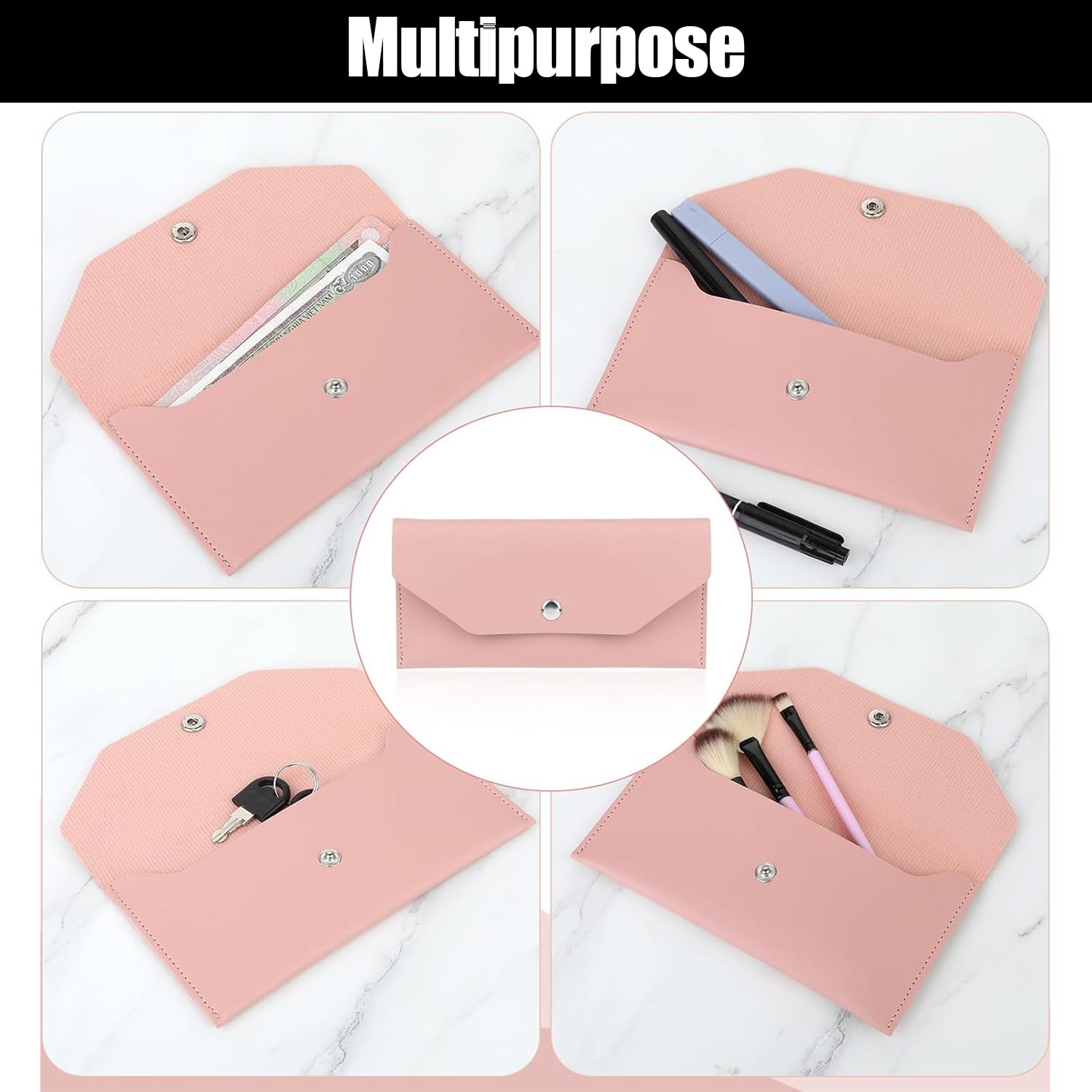 Borsa per Buste per Contanti in Pelle PU, Portafoglio Riutilizzabile, Divisore per Buste, Rosa