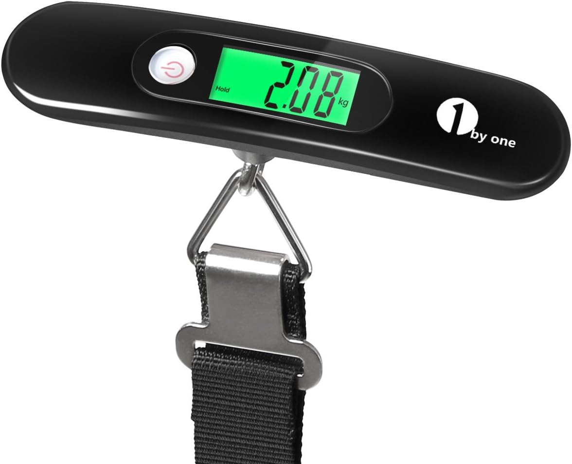 1byone Digital Portable Hanging Scale Luggage Scale with Backlit LCD Display, Auto Off & Tare Function, 110lb Capacity, Black
