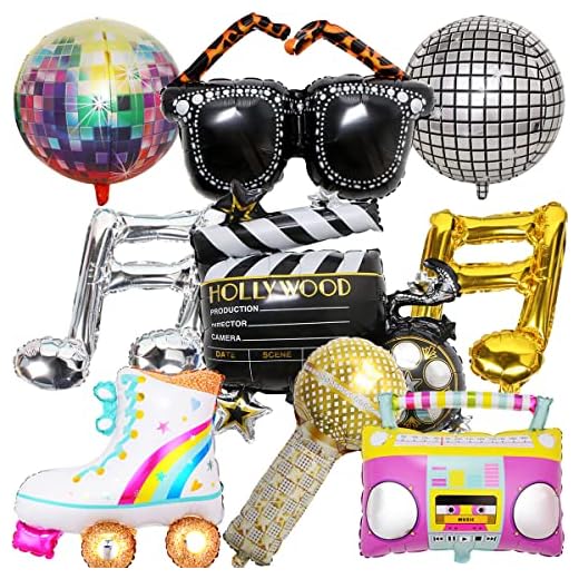 HGSHUO Disco Globos para Fiesta Bola de Disco Globos Foil Cumpleaños Decoracion 70 Años 80 Años 90 Años Globos de Helio Fiesta de Cumpleaños Hip Hop 9 Piezas