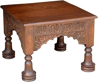 Vintage Carving Repurposed End Table| Solid Wood Square Side Table| Farmhouse Country Ranch Occasional Table| Boho Chic Moorish Arched Decor