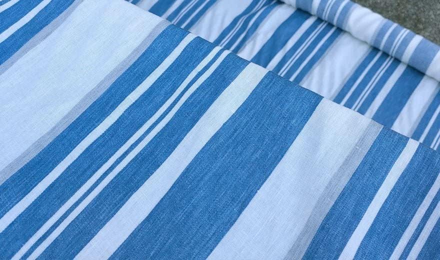 Blue Dobby Stripe 100% Linen Fabric | Premium Quality, Breathable & Eco-Friendly Material - Perfect for Crafting, Sewing, and Home Décor