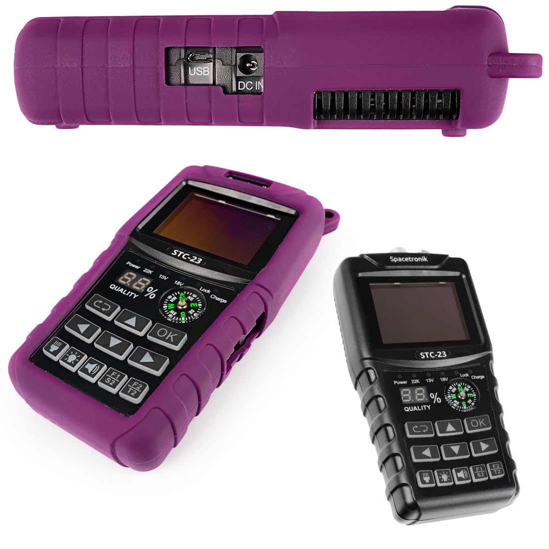 Spacetronik Combo Sat Finder Messgerät Digital für DVB-S/S2 DVB-T/T2 DVB-C | Satelliten Finder mit 2,4" TFT LCD Display, Compass, Spectrum Analyzer, DiSEqC Unicable