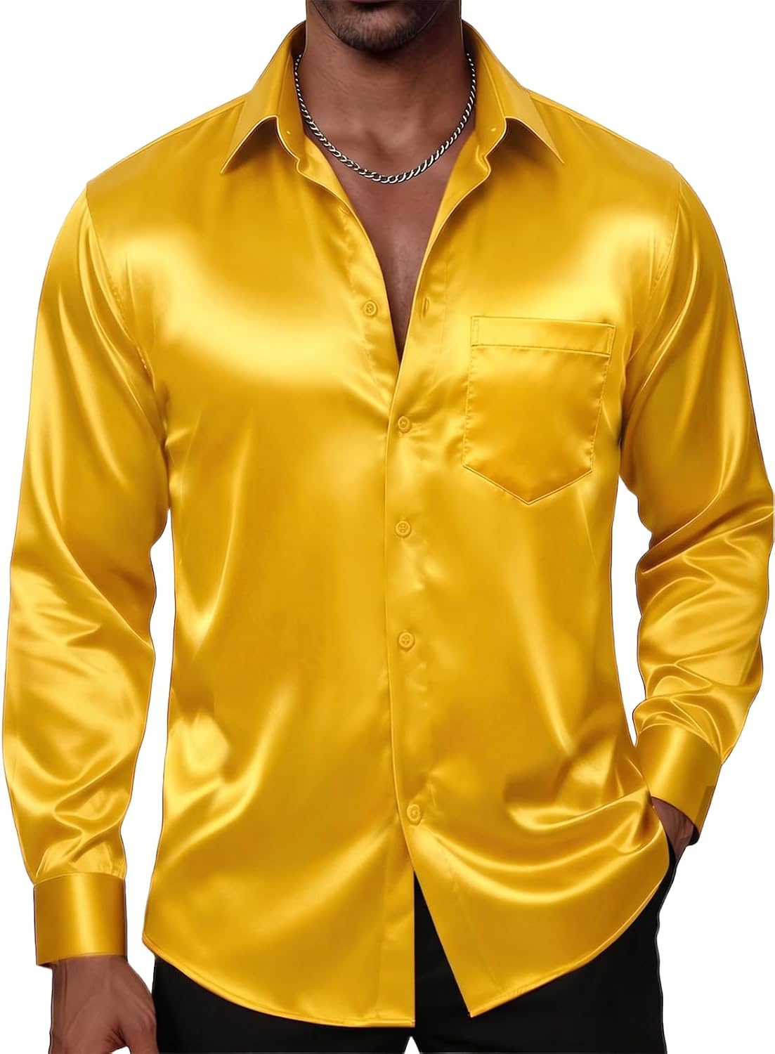 DiBanGu Long Sleeve Button Up Shirts for Men Casual Business Shirt with Pocket Solid Regular Fit Shirts for Formal Wedding