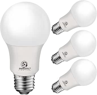 E ENERGETIC LIGHTING 40W Equivalent, A19 LED Light Bulb, 5000K Daylight(Natural White), E26 Standard Base, Non-Dimmable, 450lm, ETL Listed, 4-Pack