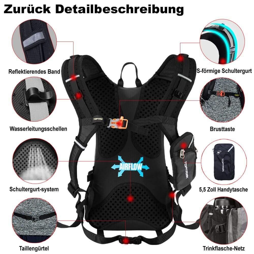 Toptrek - Mochila de Ciclismo de 18 l, Ultraligera con protección contra la Lluvia y Funda para Casco, Mochila de hidratación, Impermeable, Mochila de Ciclismo, Mochila de hidratación, para Hombre