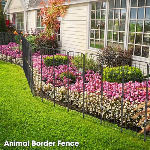 OUSHENG 38in (H) Decorative Garden Fence Fencing, 10ft (L) Rustproof Metal Wire Border Animal Barrier with Plastic Stakes for Dog Yard Patio Outdoor, Square - Thumbnail 5