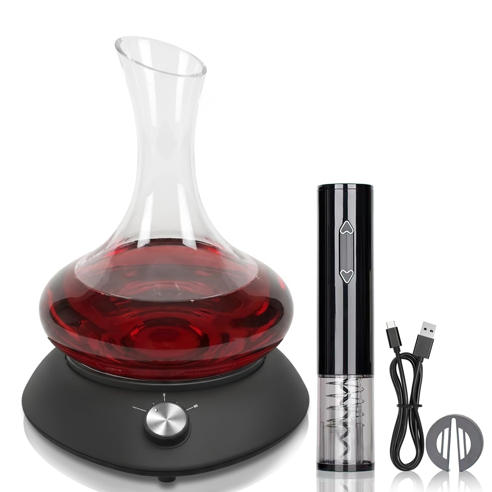 Carafe à vin noire avec shaker électrique, aérateur de vin à rotation automatique.