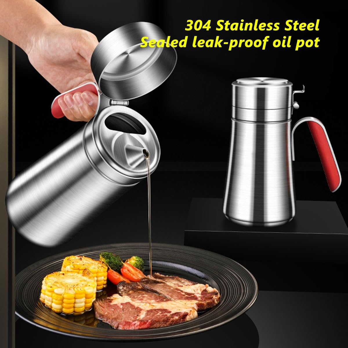 LEIYTFE Dispensador De Aceite De Oliva Cocina Botella De Acero Inoxidable De 800 Ml Aceitera Y Vinagrera para Cocina,Lata De Aceite De Cocina A Prueba De Fugas/Uso Diario