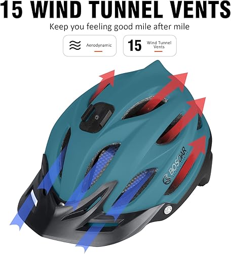Miniatura 4 de Casco de bicicleta de montaña Bosoar, casco de ciclismo para adultos con soporte para cámara y visera desmontable para hombres, mujeres y jóvenes